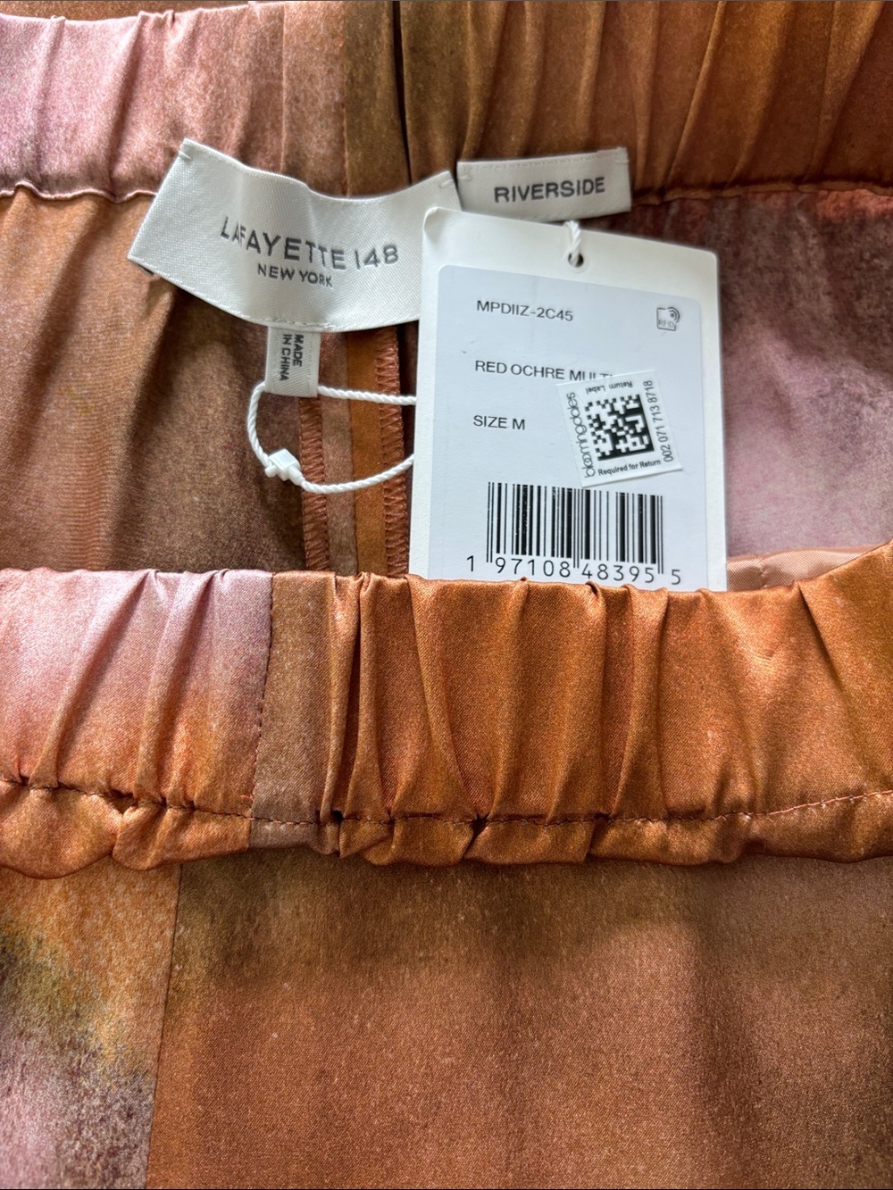 Lafayette 148  Riverside Silk
Satin Wide Leg Pants Red Ochre Multi Size M NWT - Picture 8 of 8